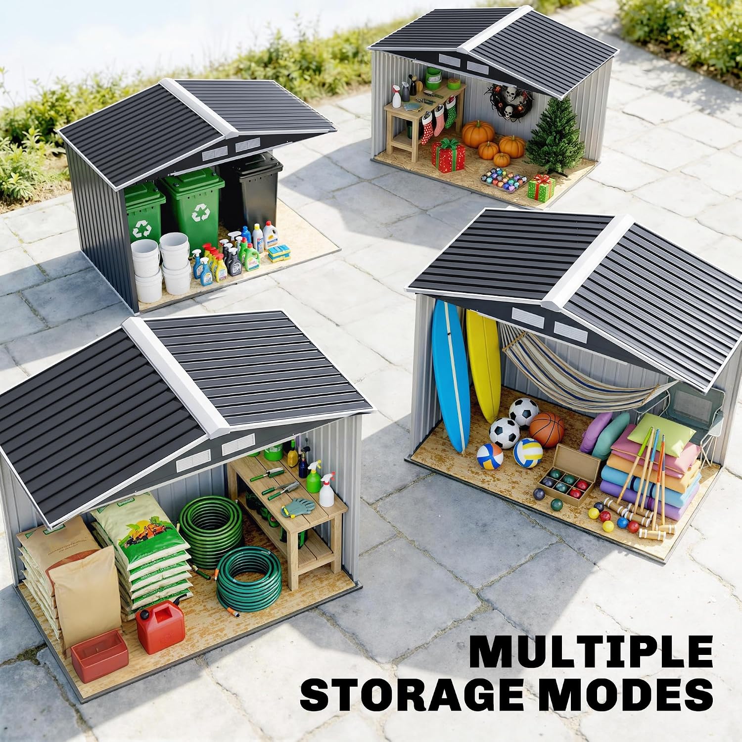 Outsunny 7' x 4' Outdoor Storage Shed, Garden Tool Metal Shed with Foundation Kit, Double Lockable Door, Air Vents and Sloping Roof, for Backyard, Patio, Lawn, Dark Gray