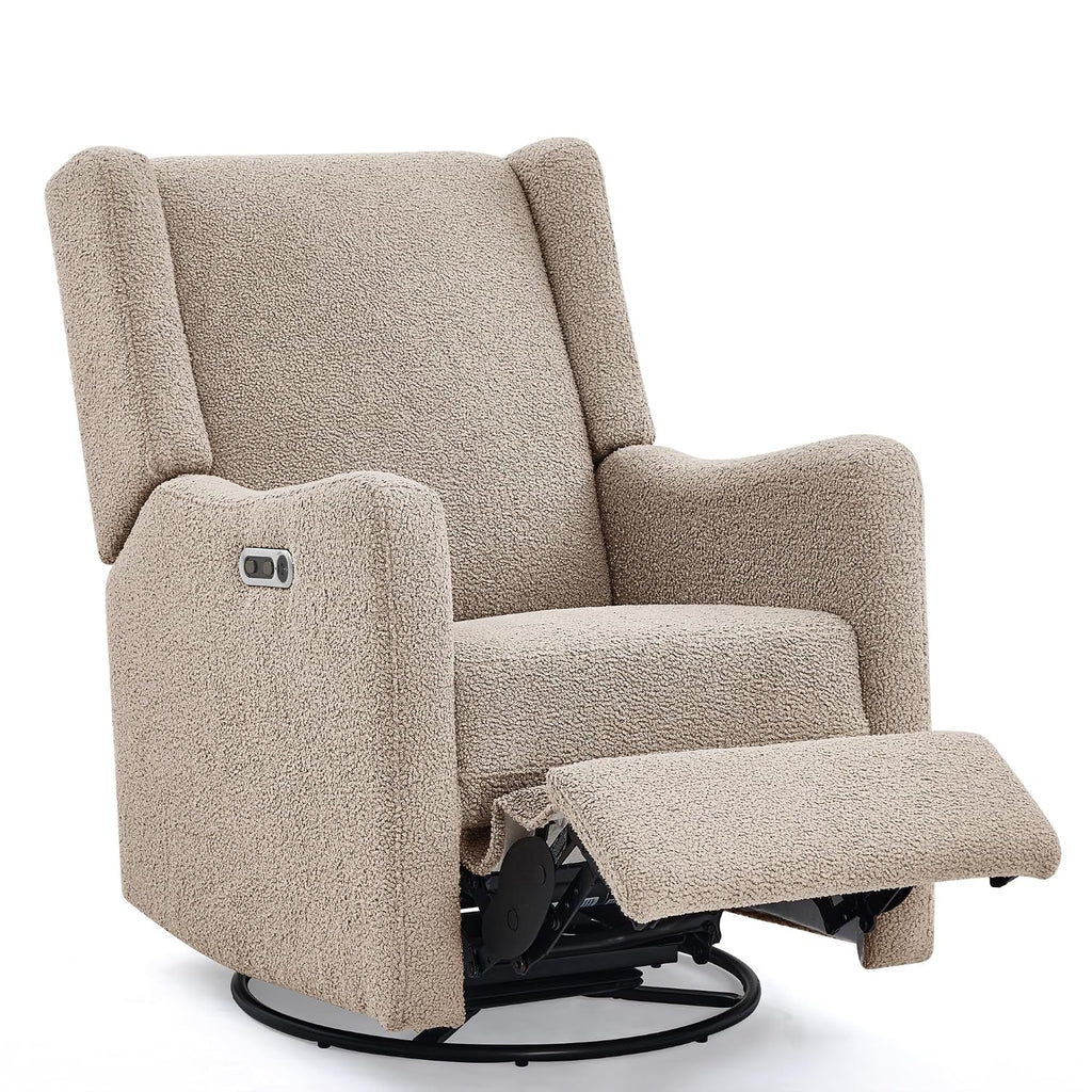 Delta Children Mercer Electronic Power Recliner and Swivel Glider with USB-A and Type-C Ports - Greenguard Gold Certified - Stain-Resistant Performance Fabric is Oeko-TEX Standard 100 Certified, Sand