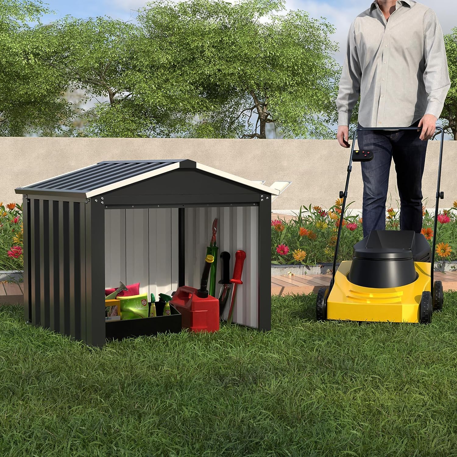 SUXXAN Metal Outdoor Small Storage Shed 3FT x 3FT, Steel Utility Tool Shed Storage House, Metal Sheds Outdoor Storage for Backyard Garden Patio Lawn,Black