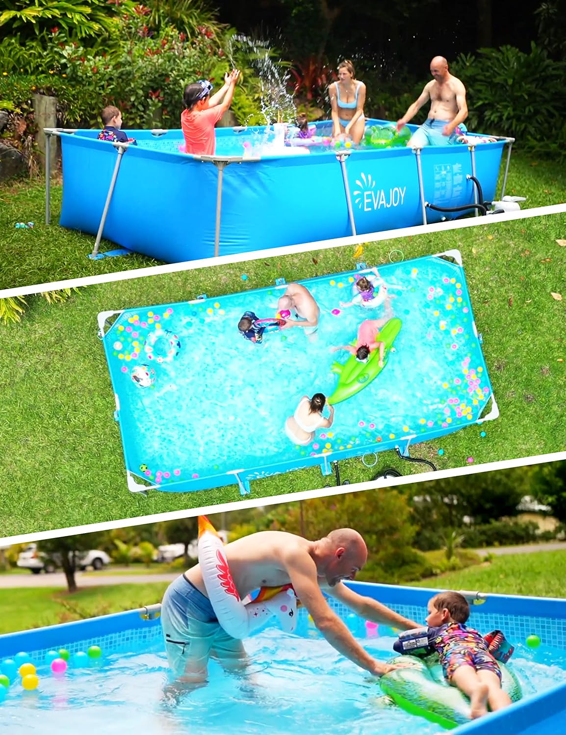 EVAJOY 14ft x 7ft x 33in Metal Frame Swimming Pool, Outdoor Rectangular Above-Ground Pool with Steel Frame, Heavy-Duty PVC, Easy Assembly for Backyard, Garden, Lawn