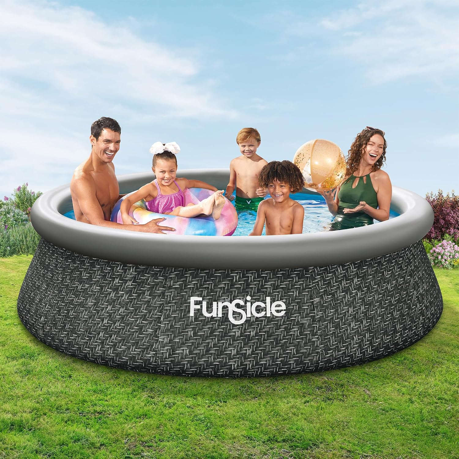 Funsicle Quickset Designer 10ft x 30in Round Inflatable Above Ground Swimming Pool with Filter Pump – Easy Setup with Top Ring Design