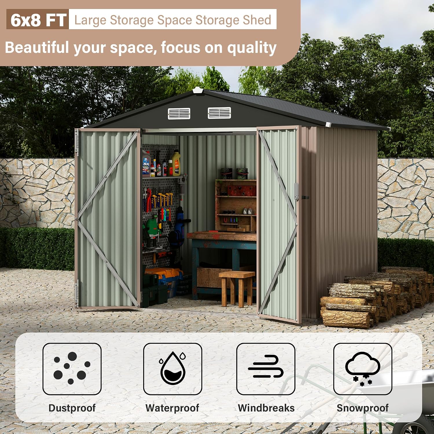 Metal Outdoor Storage Shed Kit, Lockable Door Utility Shed with Air Vent for Backyard Garden Patio Lawn