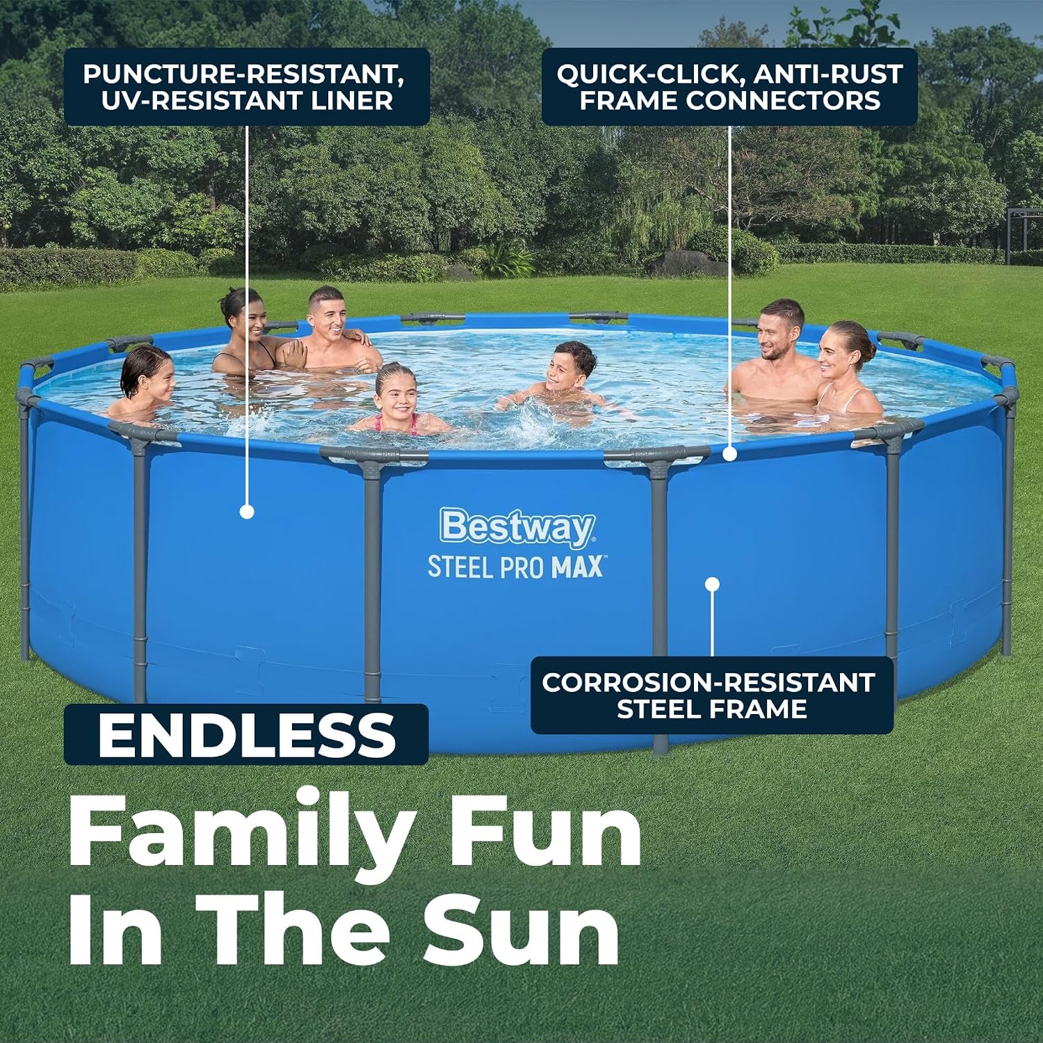 Bestway Steel Pro MAX 14' x 42' Above Ground Pool, Round Metal Frame Outdoor Swimming Pool for Backyard, Blue, Pool ONLY
