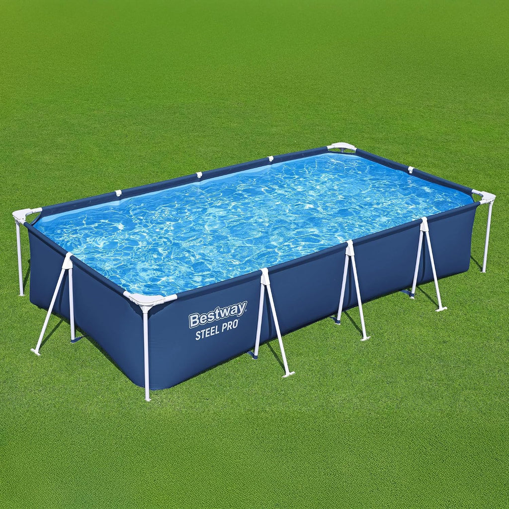 Bestway Steel Pro 13 Foot x 32 Inch Rectangular Above Ground Outdoor Pool Steel Framed Vinyl Swimming Pool with 1,506 Gallon Water Capacity, Blue