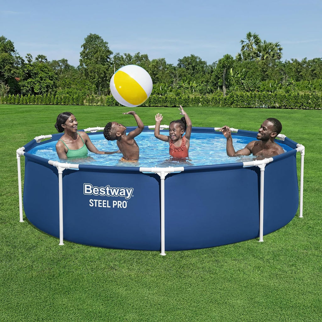 Bestway Steel Pro 12 feet x 30 inches Round Above Ground 1,710 Gallon Pool Set with DuraPlus Liner, 530 Gallon Pool Filter, and Repair Patch