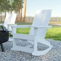 EMMA + OLIVER Harmon Adirondack Rocking Chair - White Poly Resin - Suitable for Indoor/Outdoor Use - All Weather Materials - Easy Assembly - 350 lb. Weight Capacity
