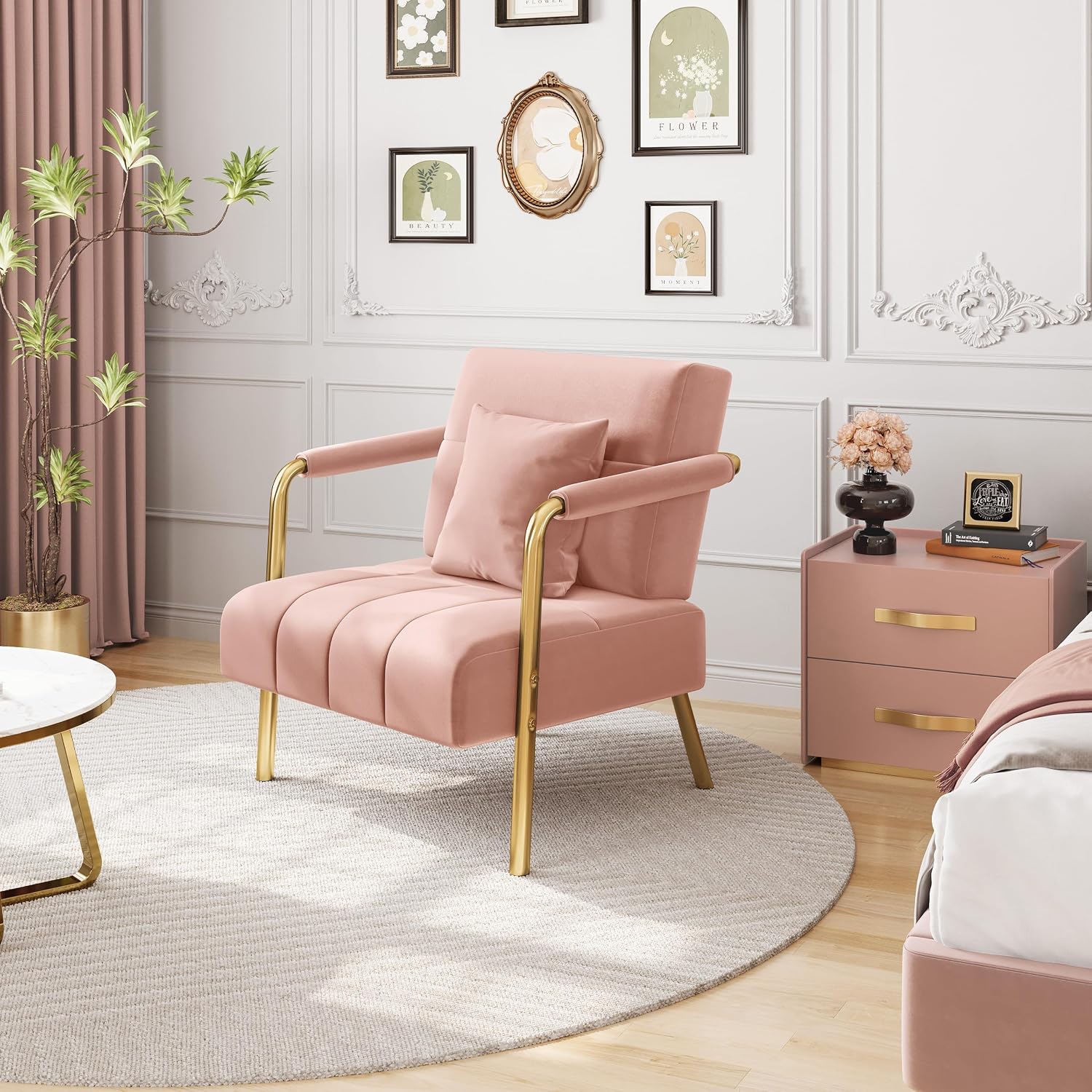 Yaheetech 30' W Modern Sofa Small Sofa Luxurious Velvet Fabric Couch with Gold-Tone Metal Arms and Legs for Living Room, Home Office, Studio Pink