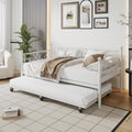 IDEALHOUSE Twin Daybed with Trundle, Metal Trundle Bed, Sofa Bed Frame, Heavy Duty Metal Slats, for Living Room, Bedroom, Guest Room, Space Saving, Modern White