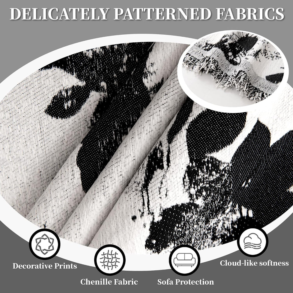 1OO% Waterproof Sectional Couch Covers for Dogs L Shaped Corner Sofa Cover Washable Chenille Sofa Slipcovers Blanket Modern Jacquard Pet Furniture Protector (91'x252', Black Flower)