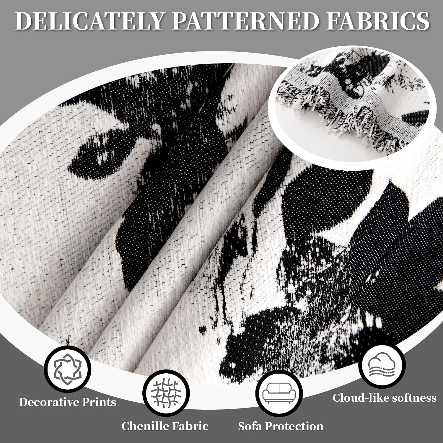 1OO% Waterproof Sectional Couch Covers for Dogs L Shaped Corner Sofa Cover Washable Chenille Sofa Slipcovers Blanket Modern Jacquard Pet Furniture Protector (91'x252', Black Flower)