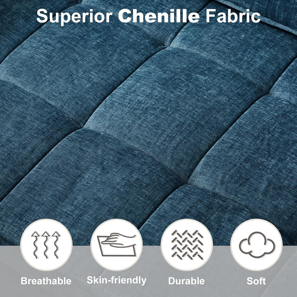 Tbfit 57' Love Seat Sleeper Bed, Convertible Pull Out Couch Bed, Chenille Loveseat Sofa Bed with USB & Adjustable Backrest, Full Size Pull Out Couches for Living Room, Apartment, Office, Dorm, Blue