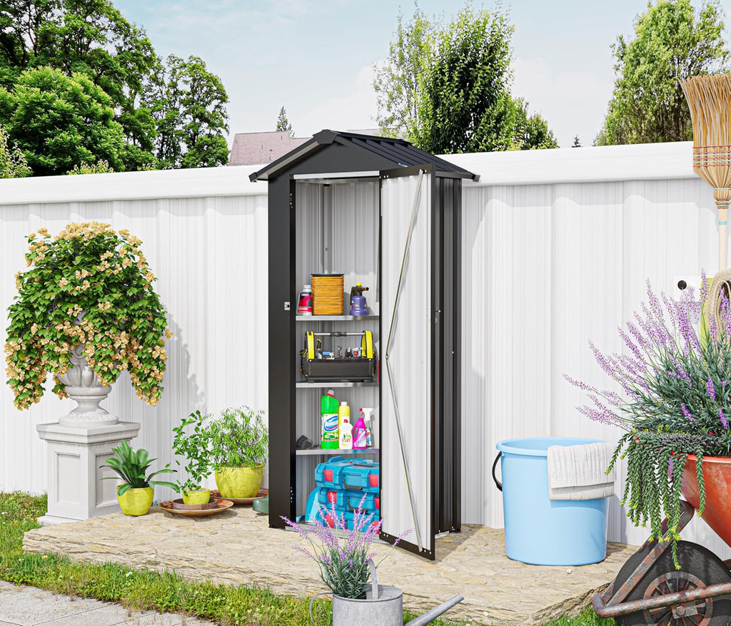 YOPTO 2.5x1.4 FT Outdoor Storage Shed, Tool Shed with Waterproof Roof and Lockable Door,Metal Shed with Adjustable Open Shelves for Backyard Garden Patio Lawn,Black