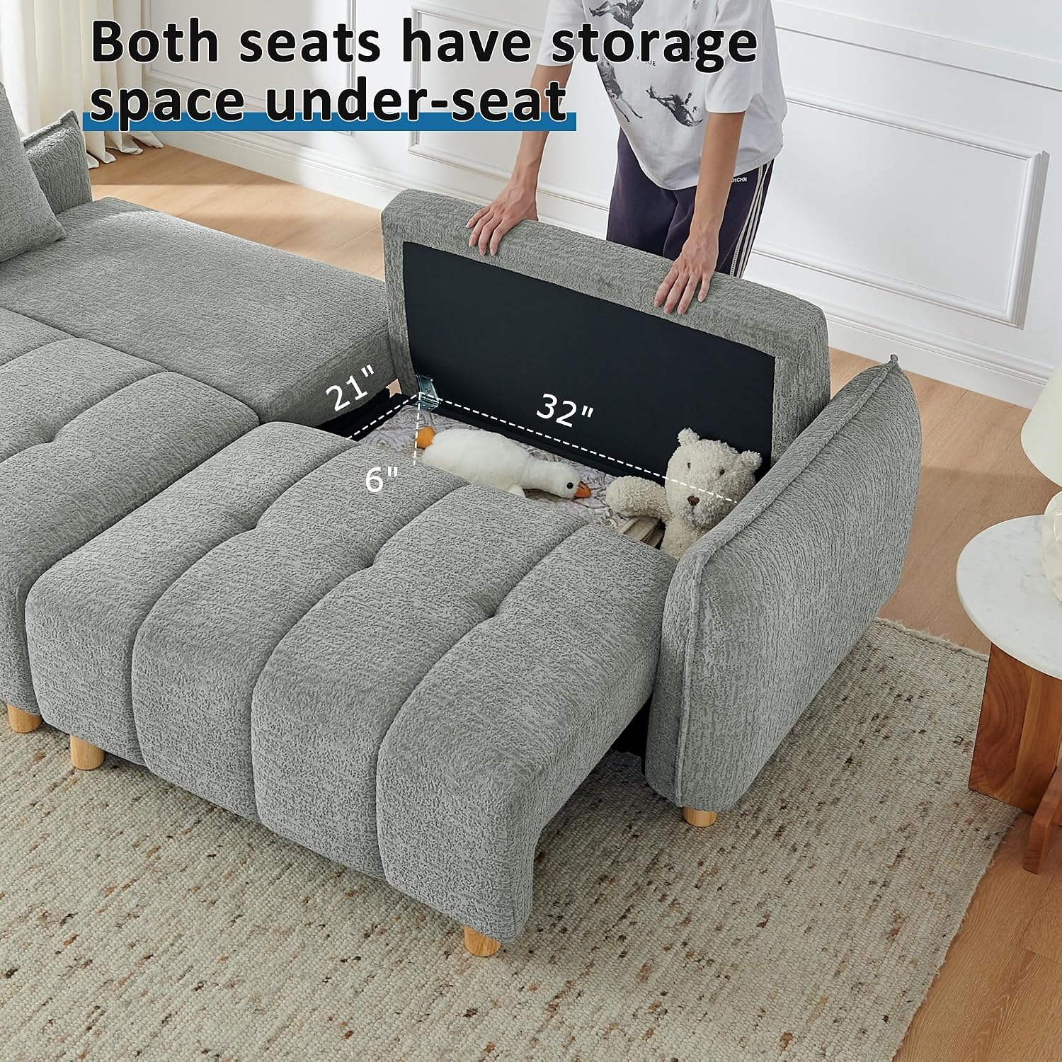 Mofolit Sleeper Sofa Bed Convertible Couch with Storage in Chenille Fabric Loveseat for Living Room Apartment and Small Spaces (Grey)