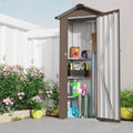 2.5x1.4 FT Outdoor Storage Shed, Small Metal Tool Shed with Waterproof Roof and Lockable Door, Garden Tool Sheds Storage Cabinet for Backyard Patio Lawn, Brown
