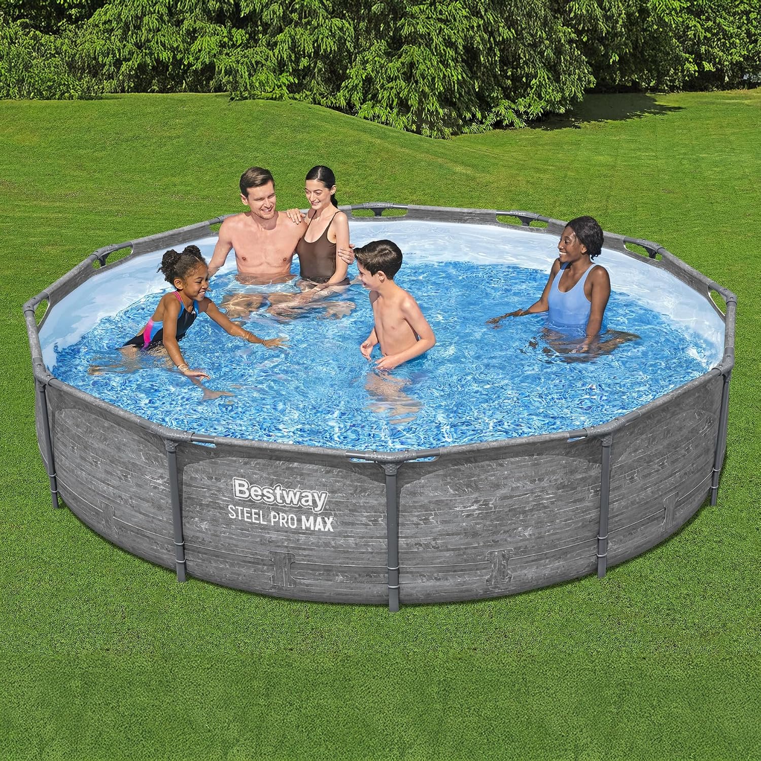 Bestway Steel Pro MAX 12' x 30' Above Ground Pool, Round Metal Frame Outdoor Swimming Pool Set with Filter Pump, Stacked Stone Print