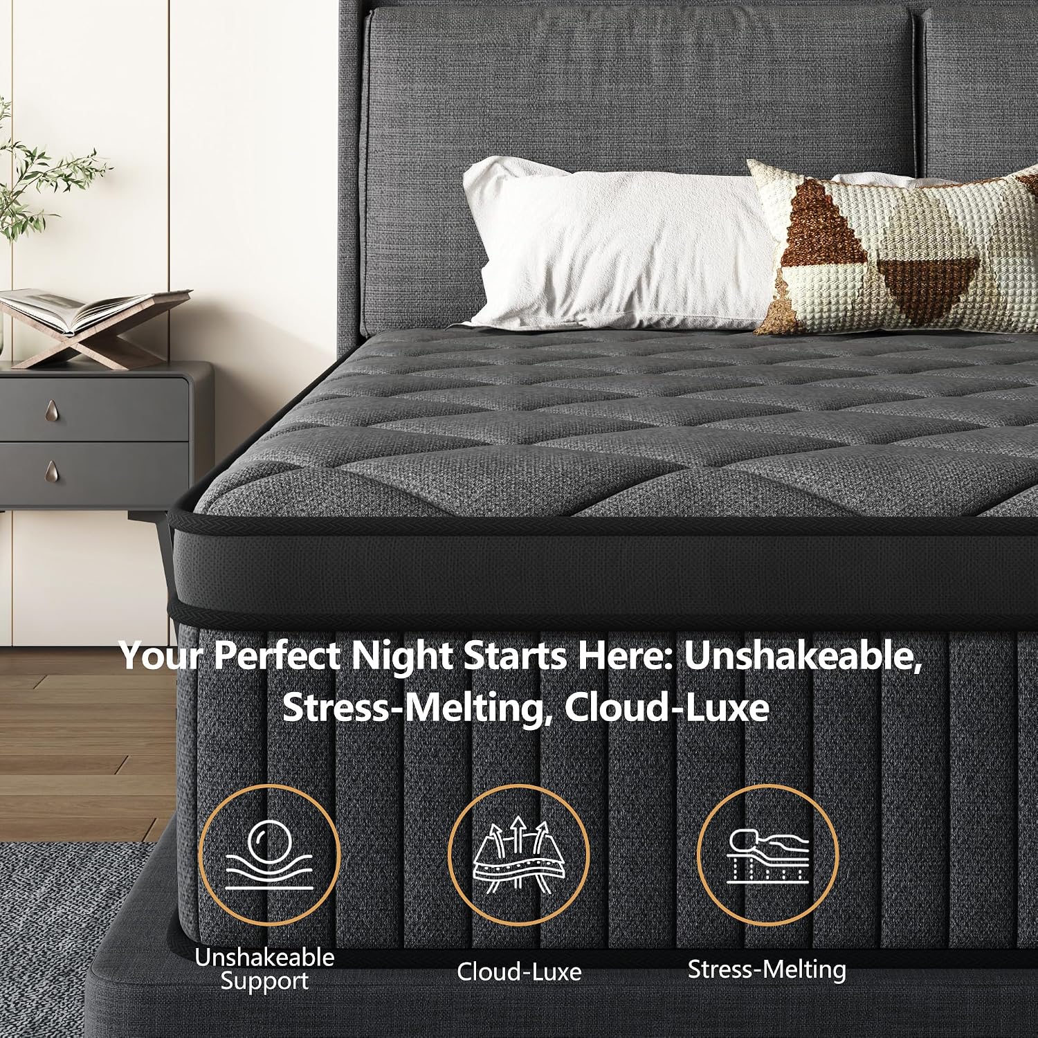 Twin Black Mattress,12 inch Hybrid Mattress Twin Size,Medium Firm with Memory Foam and Pocket Springs,Breathable Cover 12 inch Bed in a Box,39'X75'X12'