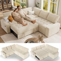 Vipbear Pull Out Sofa Bed Sectional Sleeper Sofa with Reclining Backrest & Storage, Plush Pullout Modular Sectional Couches with USB Charging, L Shaped Convertible Couch Bed for Apartment, Beige | Breathable material, Tool-Free Assembly
