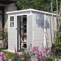 Ball & Cast 6x6 FT Storage Shed, Waterproof Resin Outdoor Tool Cabinet with Floor & Window,Garden House w/Lockable Doors and Vents,for Bicycles,Lawnmowers,Lawn,All Weather Use,Light Grey