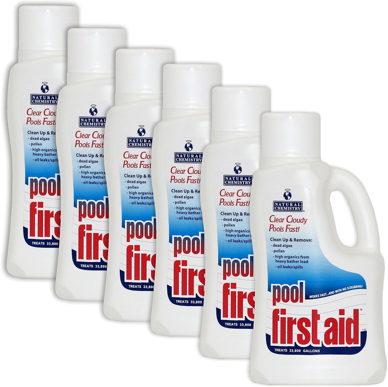 Natural Chemistry First Aid Swimming Pool Enzyme, 2-Liter, Pack of 6, Clear Cloudy Pools Fast, Frees Clogged Filters, Compatible with All Sanitizing Systems