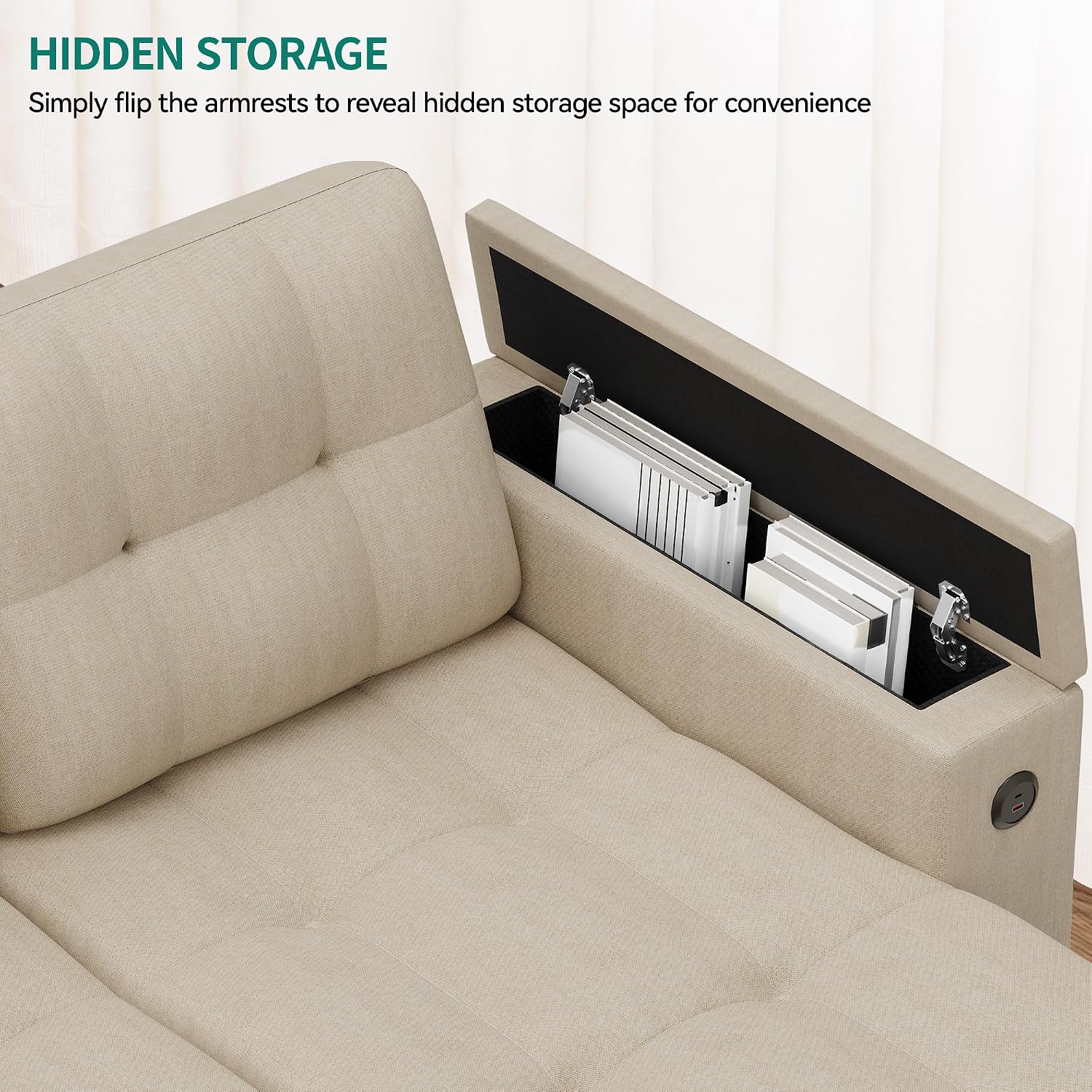 YITAHOME Sleeper Sofa, L-Shaped Sofa Couch Bed with Storage Chaise & USB, Reversible Sleeper with Pull Out Bed, 4-Seat Fabric Convertible Sofa, 2-in-1 Pull Out for Living Room, Beige