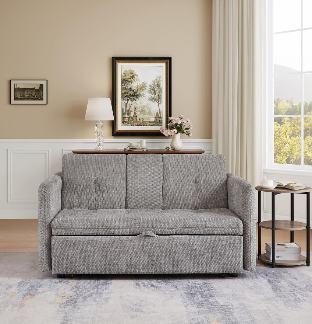 57.48' Convertible Sofa Bed with Cup Holder, Pull Out Sleeper Sofa Bed with USB Charging Ports, 3 in 1 Convertible Sleeper Sofa Bed for Living Room, Apartment, Bedroom, RV, Grey