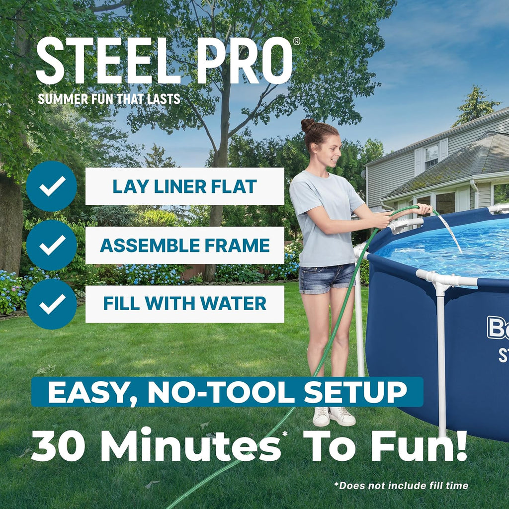 Bestway Steel Pro 12 feet x 30 inches Round Above Ground 1,710 Gallon Pool Set with DuraPlus Liner, 530 Gallon Pool Filter, and Repair Patch