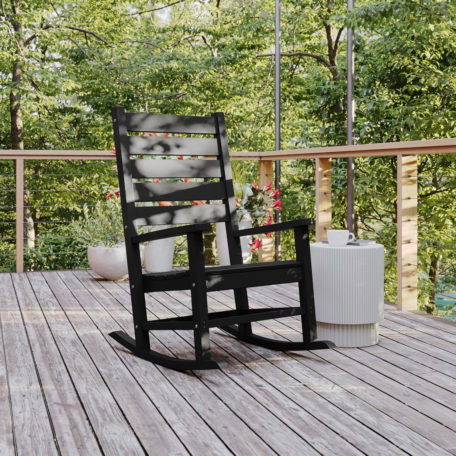Flash Furniture Manchester Commercial Grade Outdoor Rocking Chair, All-Weather HDPE Indoor/Outdoor Rocker, Black