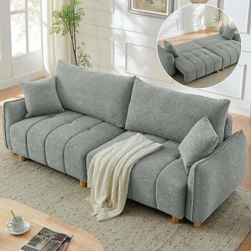 Mofolit Sleeper Sofa Bed Convertible Couch with Storage in Chenille Fabric Loveseat for Living Room Apartment and Small Spaces (Grey)
