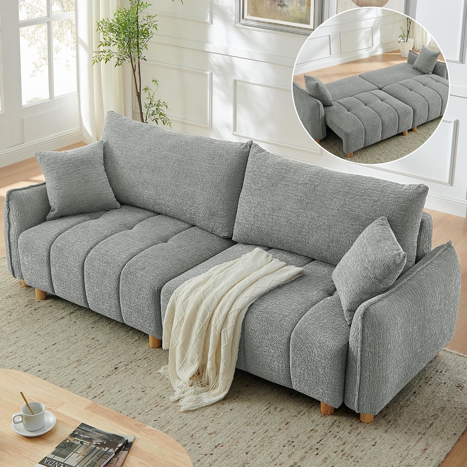Mofolit Sleeper Sofa Bed Convertible Couch with Storage in Chenille Fabric Loveseat for Living Room Apartment and Small Spaces (Grey)