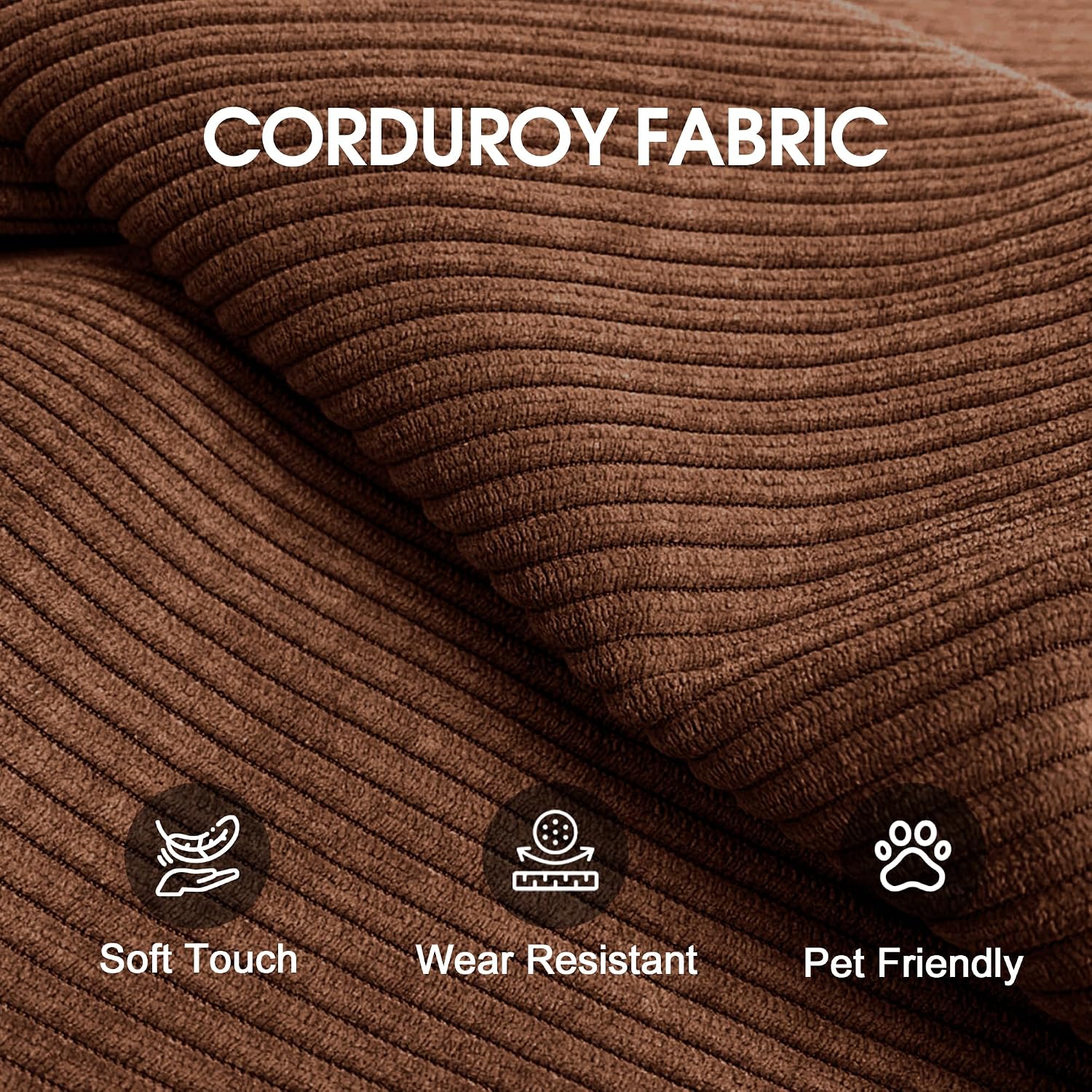 79' Convertible Sofa Bed, Corduroy Folding Pull Out Couch with Pillows, No Assembly Modern Boneless Couch Compression Sofa in Box, Floor Sofa with Support Rods for Living Room,Brown