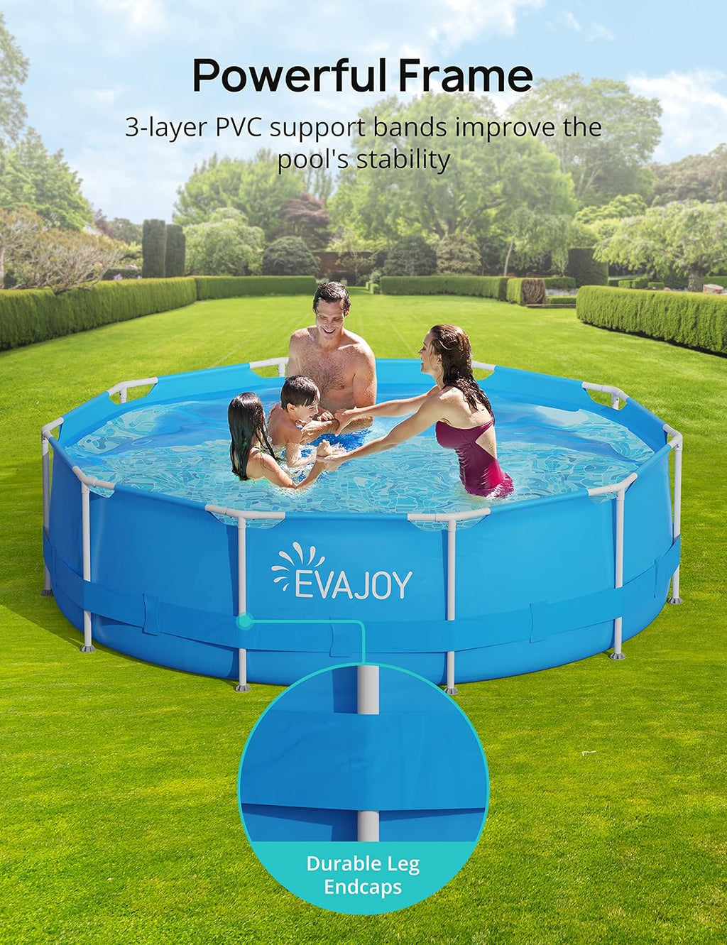 EVAJOY 12ft x 30in Metal Frame Swimming Pool, Outdoor Round Above Ground Pool with Steel Frame, Heavy-Duty PVC, Easy Assembly for Backyard, Garden, Lawn