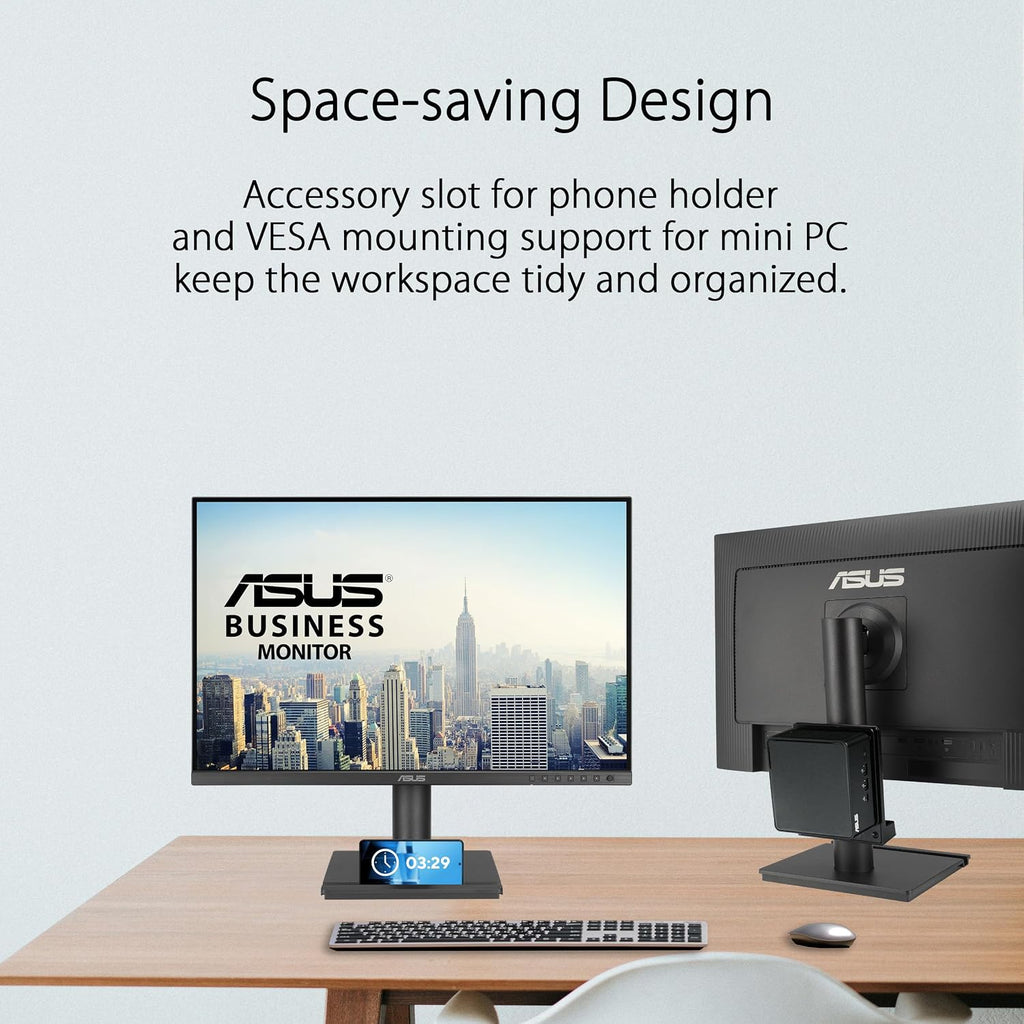 ASUS 24' Docking Monitor (BE248CFN) – WUXGA (1920x1200), IPS, 100Hz, Frameless, USB-C Docking, RJ45, Speakers, Height Adjustable, HDMI, Daisy-Chain, Eye Care, Wall Mountable, 3 yr Warranty