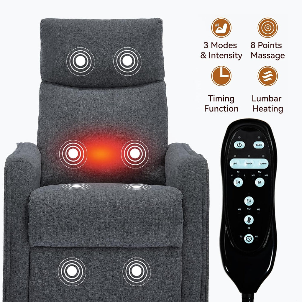 Massage Chair Recliner with Heat, 360° Swivel Glider Rocker with Reclining Backrest and Footrest, Manual Lazy Boy Recliners for Adults, Modern Nursery Rocking Chairs (Dark Grey)
