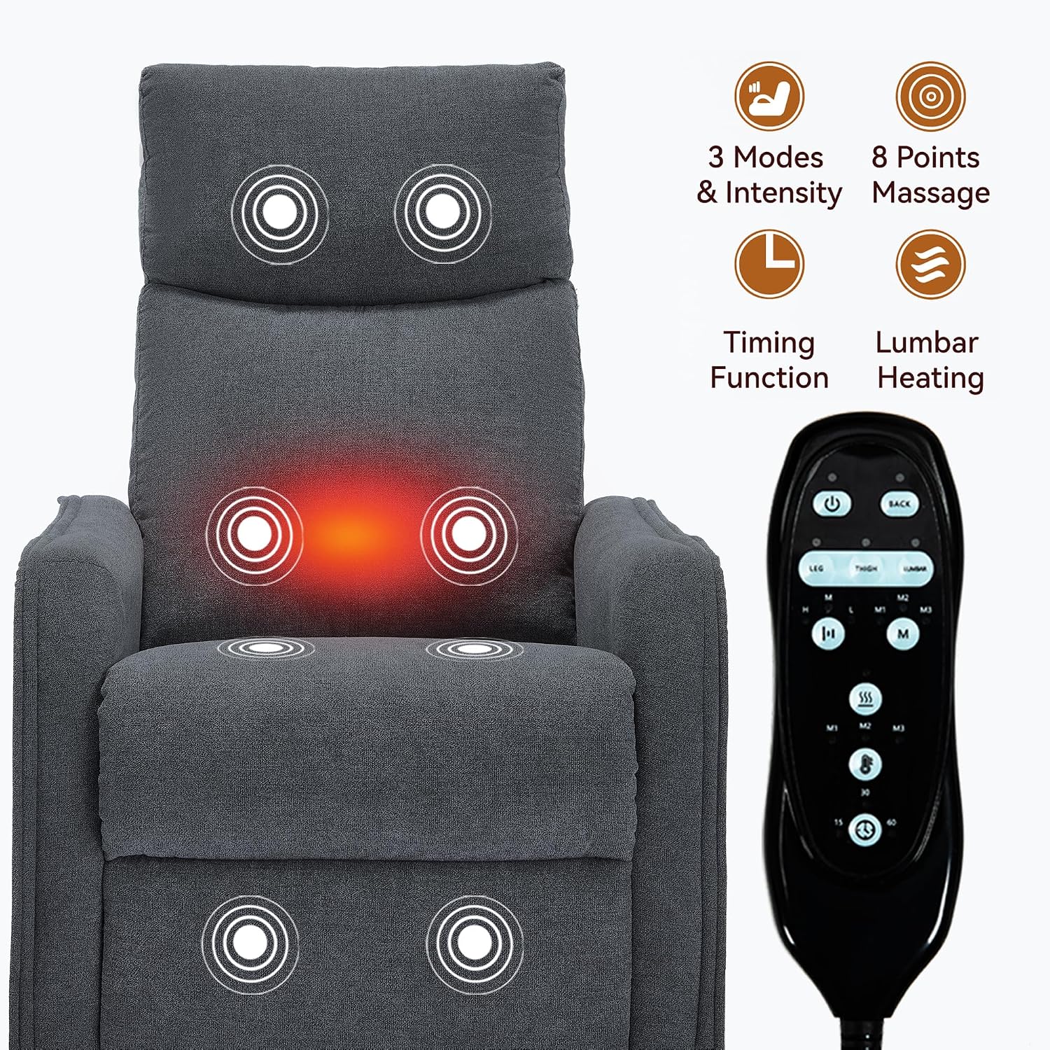 Massage Chair Recliner with Heat, 360° Swivel Glider Rocker with Reclining Backrest and Footrest, Manual Lazy Boy Recliners for Adults, Modern Nursery Rocking Chairs (Dark Grey)