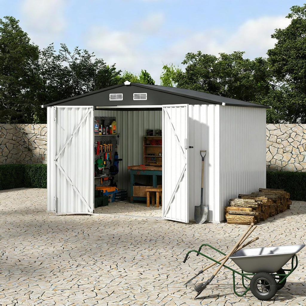 Metal Outdoor Storage Shed Kit, Lockable Door Utility Shed with Air Vent for Backyard Garden Patio Lawn