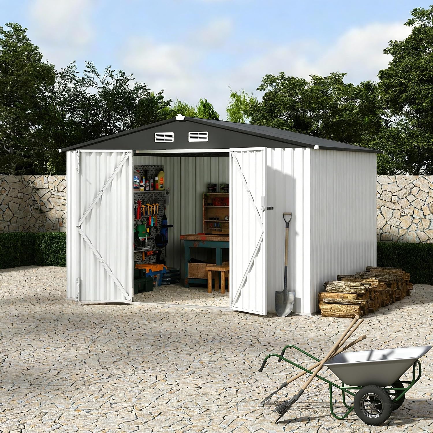 Metal Outdoor Storage Shed Kit, Lockable Door Utility Shed with Air Vent for Backyard Garden Patio Lawn
