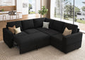 HONBAY Modular Sectional Sleeper Sofa with Pull-Out Bed, Velvet L-Shaped Sofa with Storage Seat, Sectional Sofas for the Living Room, Black