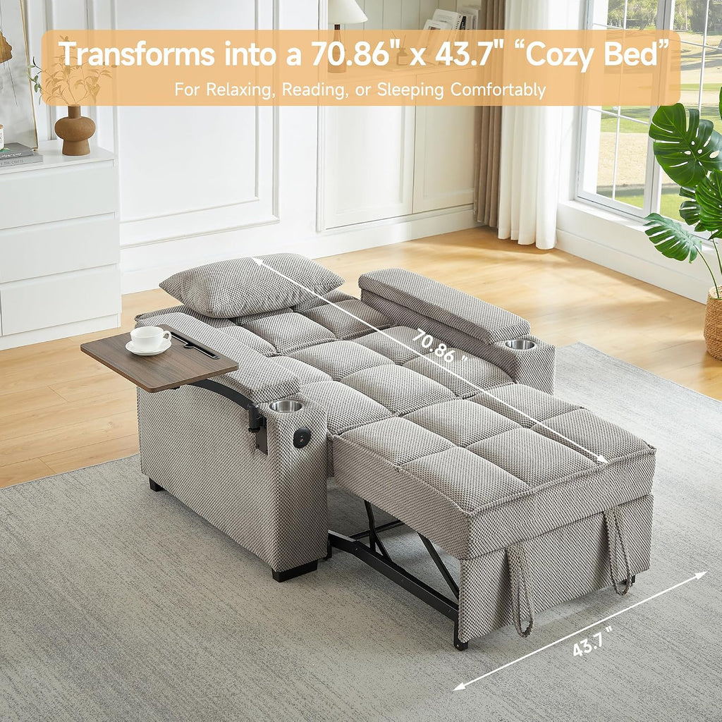 Auvsoce 3-in-1 Folding Convertible Sofa Bed Set of 2, Sleep Couch with Modern Chenille Fabric, 360° Swivel Side Table, Easy Assembly, Perfect for Living Room & Home Theater