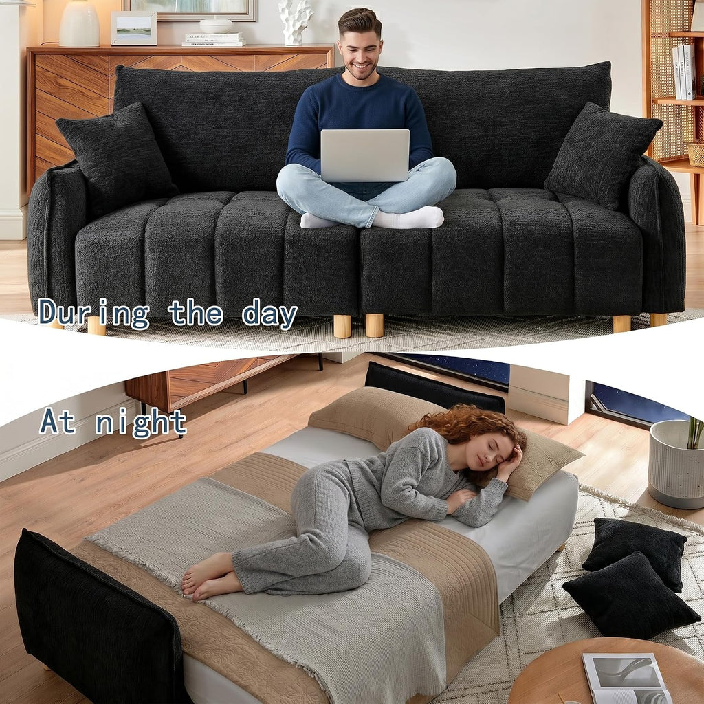 Mofolit Sleeper Sofa Bed Convertible Couch with Storage in Chenille Fabric Loveseat for Living Room Apartment and Small Spaces (Black)