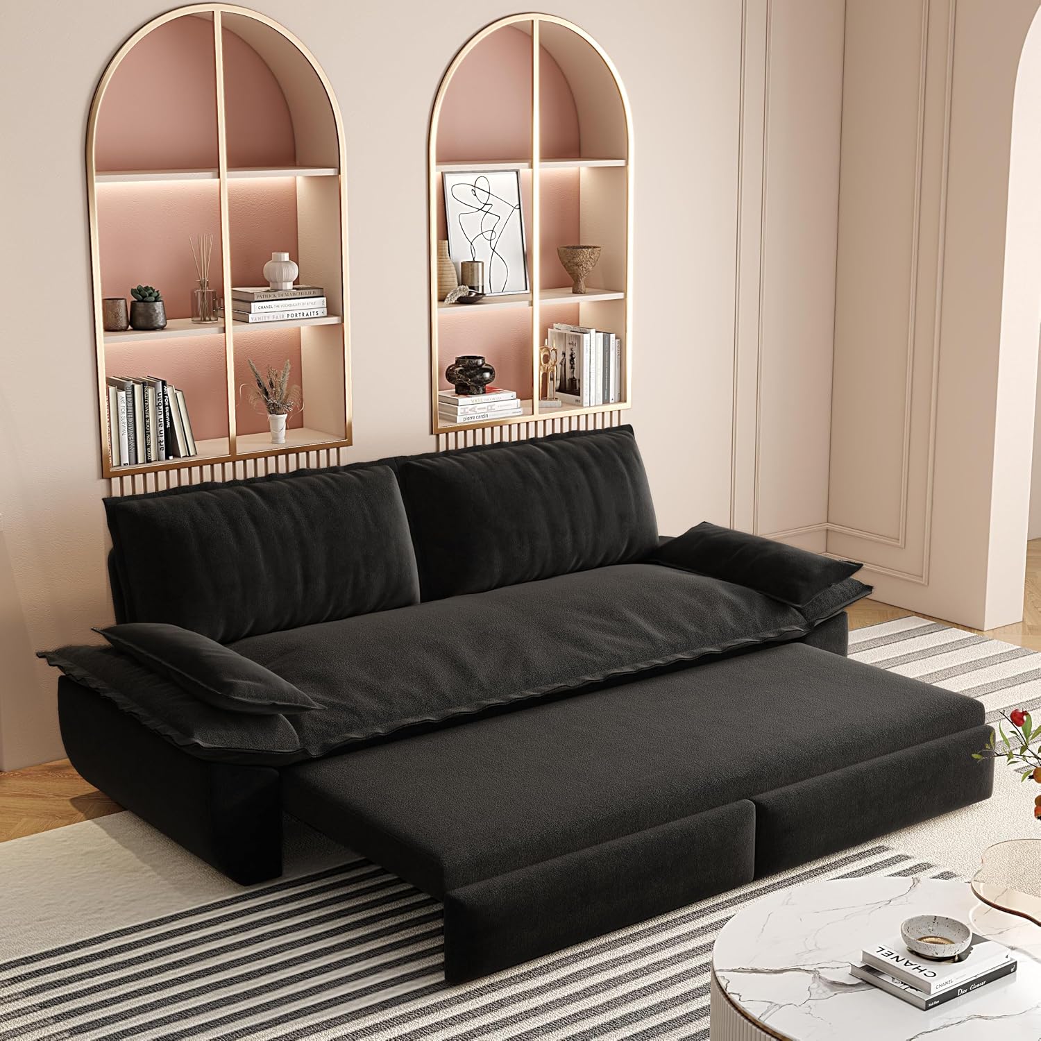 73.2' Oversized Convertible Loveseat Sleeper Sofa Bed for Living Room Queen Size Pull Out Sofabed, 3 in 1 Cloud Upholstered Pullout Lounge Sofa Couch with Pillow-top Armrest