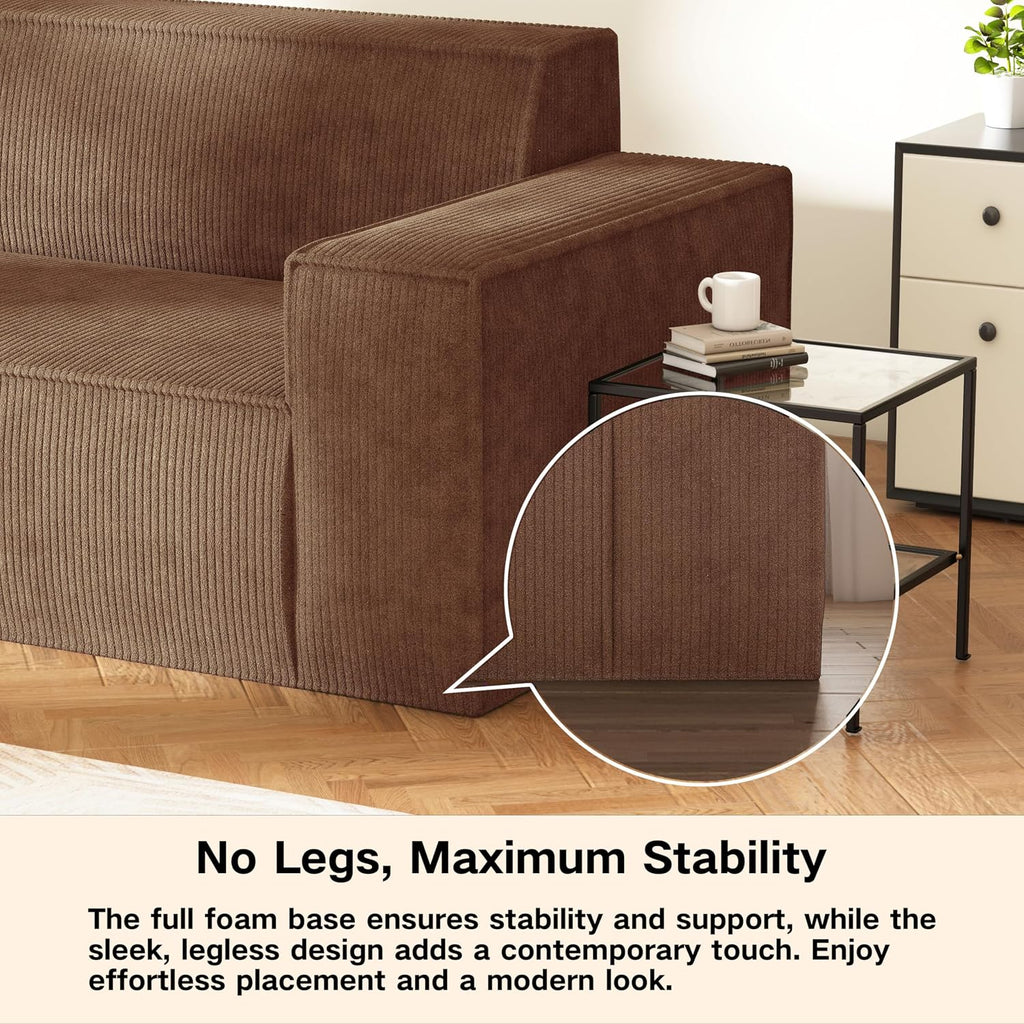 Swbvs Sofa-in-a-Box, Memory Foam 3-Seater Couch, No Installation & Easy to Transport, Deep Seat Modern Sofa with Corduroy Fabric, Couch for Living Room, Bedroom, Apartment, Home Office, Brown