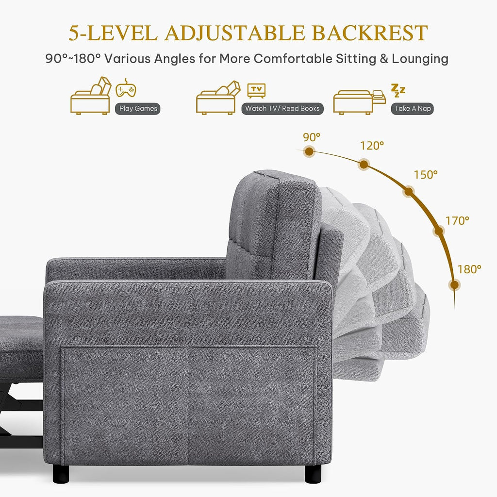 YITAHOME 55' Convertible Sofa Bed, 3-in-1 Sleeper Sofa with Pull-Out Bed, Cat-Scratch-Proof Futon Couch with 5-Levels Reclining Backrest, USB and Side Pocket, Modern Loveseat for Living Room, Grey