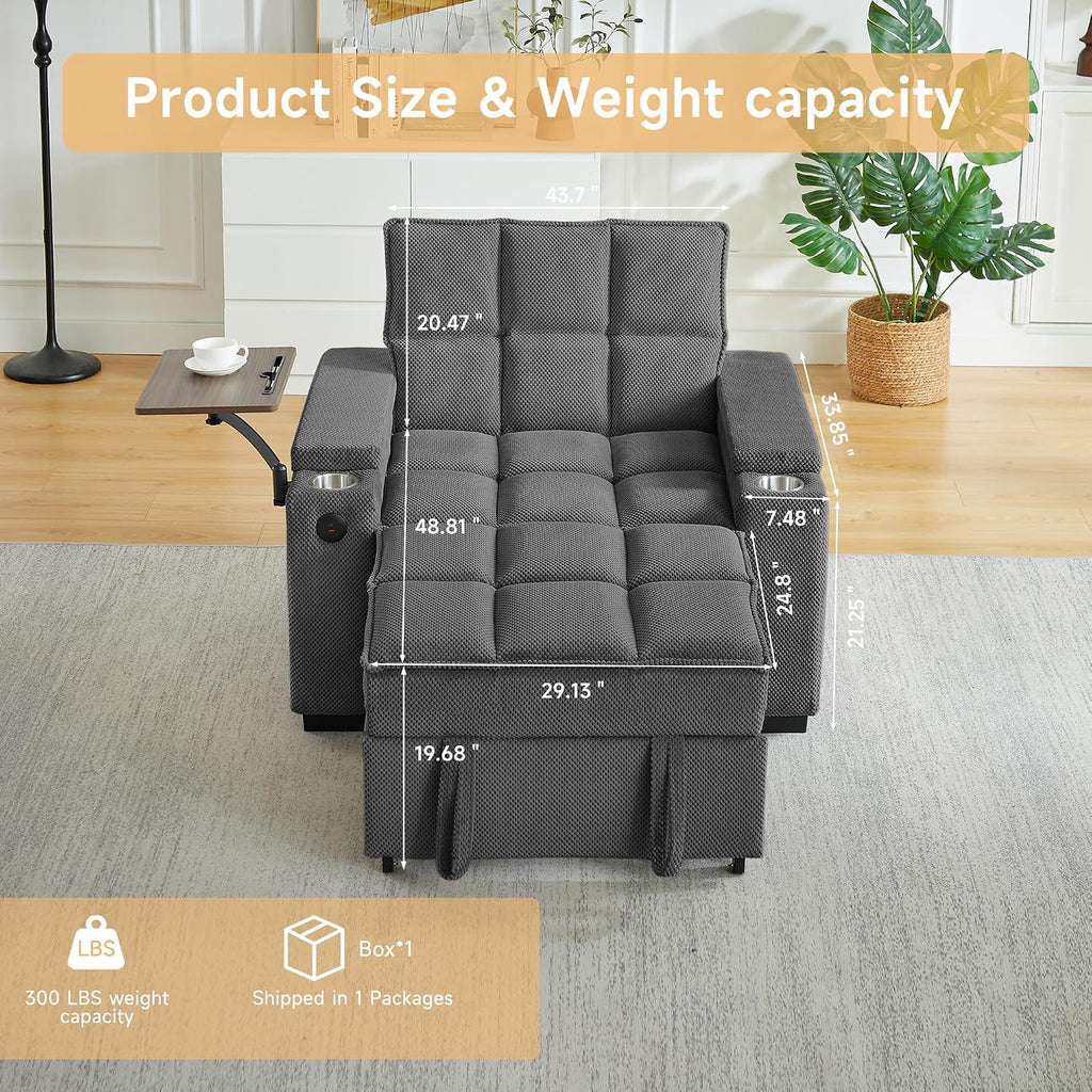 Auvsoce 3-in-1 Folding Convertible Sofa Bed Set of 2, Sleep Couch with Modern Chenille Fabric, 360° Swivel Side Table, Easy Assembly, Perfect for Living Room & Home Theater