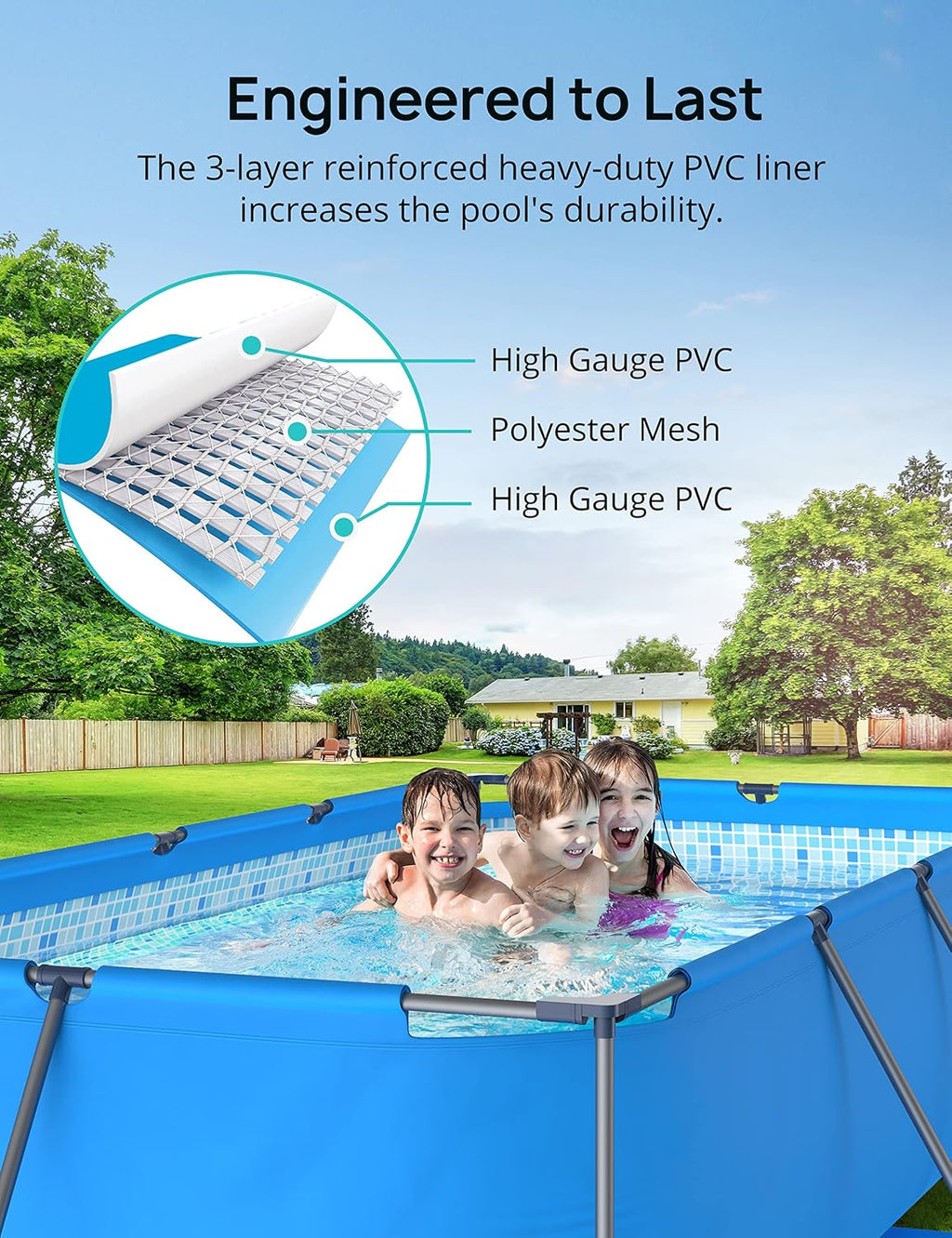 EVAJOY 14ft x 7ft x 33in Metal Frame Swimming Pool, Outdoor Rectangular Above-Ground Pool with Steel Frame, Heavy-Duty PVC, Easy Assembly for Backyard, Garden, Lawn