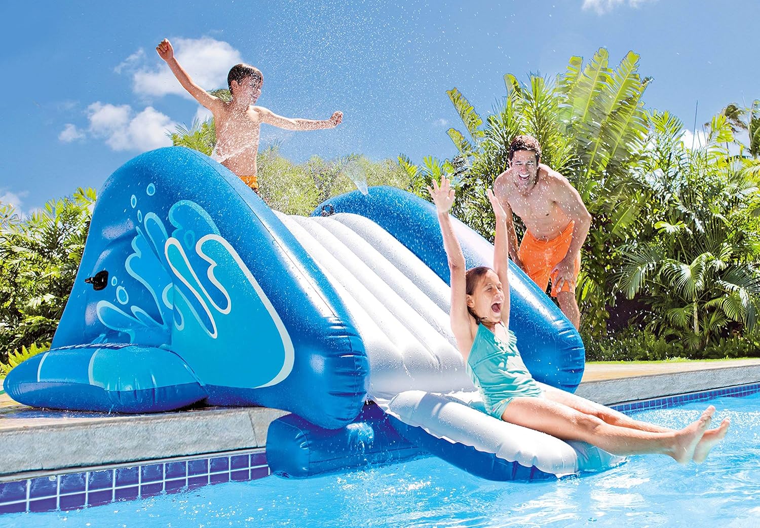 INTEX 3 Pack 58849EP Kool Splash Vinyl Inflatable Play Center Swimming Pool Water Slide with Built in Sprayers for Kids and Adults, Age 6 and Up