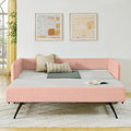 KEIKI Twin Size Upholstery Tufted Daybed with Erectable Trundle, Twin to King Design Modern Extendable Boucle Sofa Bed, Easy Assembly, No Box Spring Required, for Living Room and Bedroom, Pink