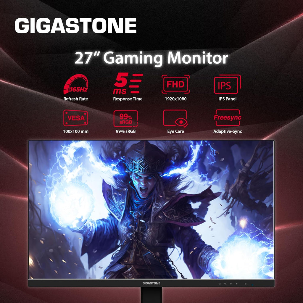 Gigastone 27 inch IPS Gaming Monitor 2-Pack 165Hz FHD 1920 x 1080, 178° Wide View Frameless PC Monitor, Built-in Speakers, FreeSync, Eye Care Technology, Ergonomic Tilt VESA Mount,DP,HDMI