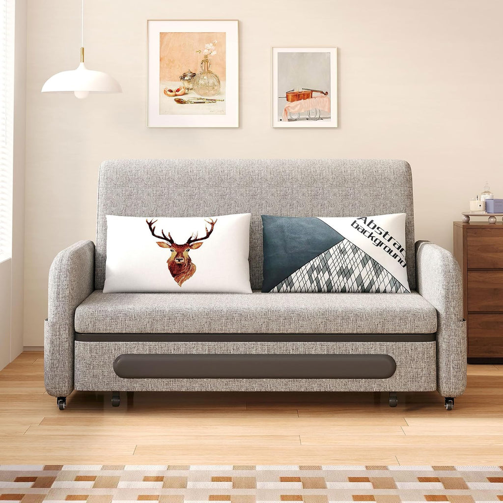 Extendable Sofa Bed zioSofa with Sleeping Function and Storage Space, Sofa Bed for Small Rooms and Living Rooms, Dark Grey and White (61.61'Gray)