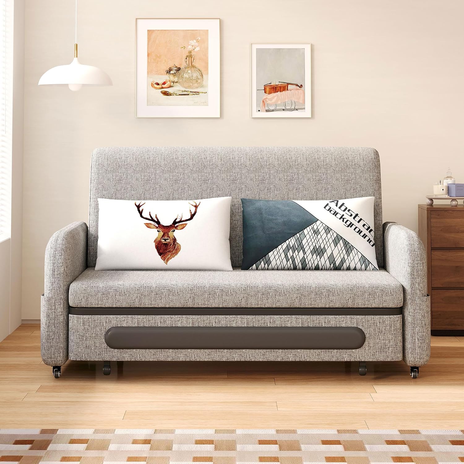 Extendable Sofa Bed zioSofa with Sleeping Function and Storage Space, Sofa Bed for Small Rooms and Living Rooms, Dark Grey and White (61.61'Gray)