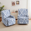 Lumibee Swivel Rocker Recliner Chair, Set of 2 Printed Fabric Swivel Glider Rocking Chair with High Back, Upholstered Deep Seat Wingback Recliner Chair for Living Room Bedroom, Navy